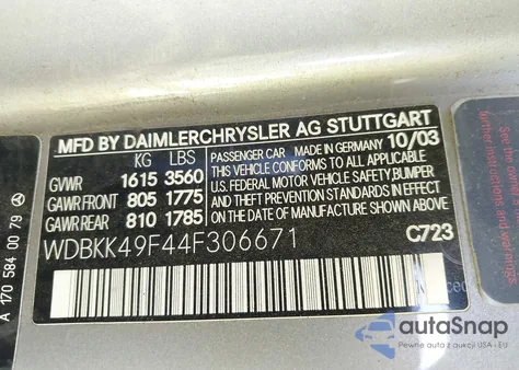 2004 Mercedes-Benz Slk 230 Kompressor z USA, uszkodzony, nr VIN WDBKK49F44F306671